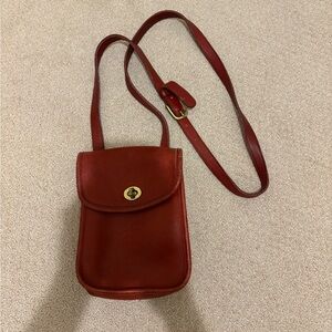 Coach vintage Red Leather Mini Crossbody Bag 90s #9978 With Turn Lock